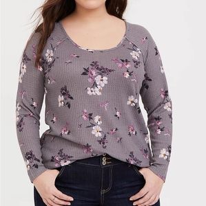 Grey floral waffle knit top
